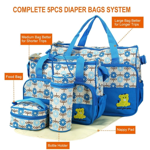 5PCS Per Set Baby Nappy Diaper Bags Set Mummy Diaper Shoulder Bags